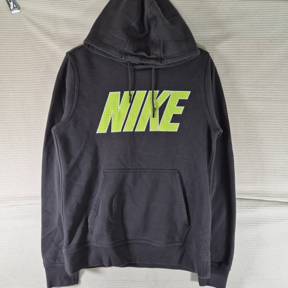 Nike Hoodie Small Gray Neon Green Logo Pullover Sweatshirt Unisex